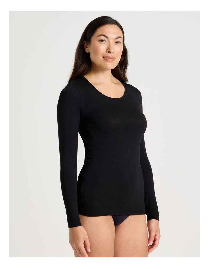 Body Layer Modal Thermal Scoop Long Sleeve Top in Black