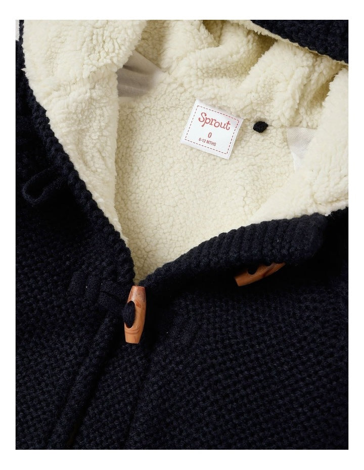 Sherpa Lined Duffle Cardigan in Navy