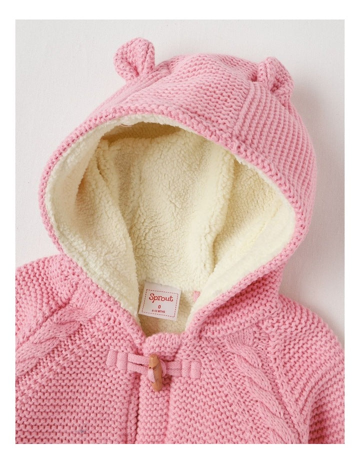 Sherpa Lined Duffle Cardigan in Pink