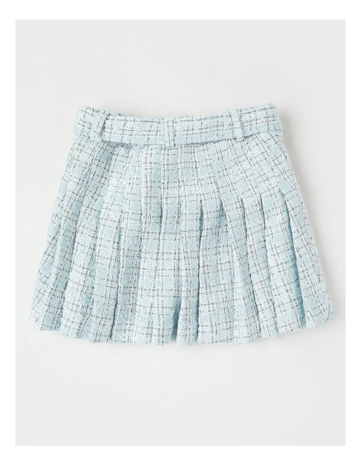 Tori Tweed Pleated Skirt in Blue