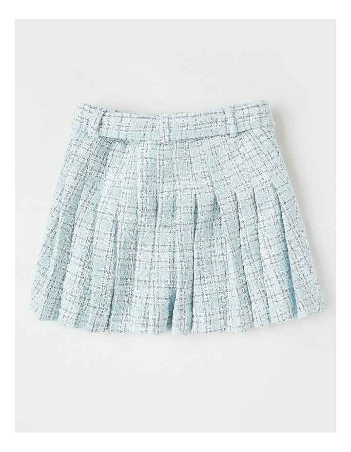 Tori Tweed Pleated Skirt in Blue