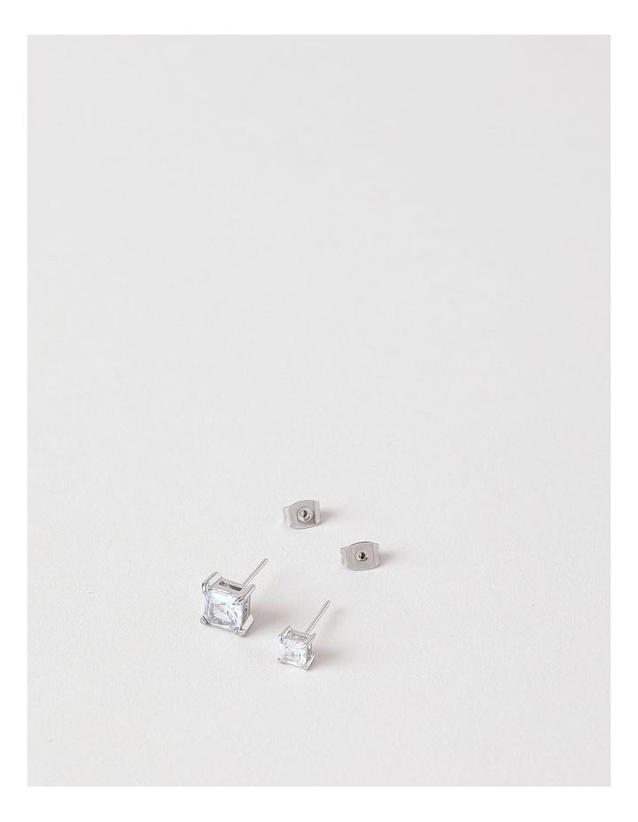 Cubic Zirconia 2PK Stud Earrings in Silver