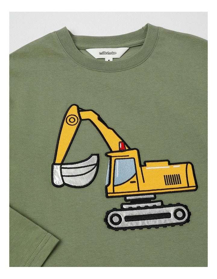 Long Sleeve Applique Tee in Digger Khaki