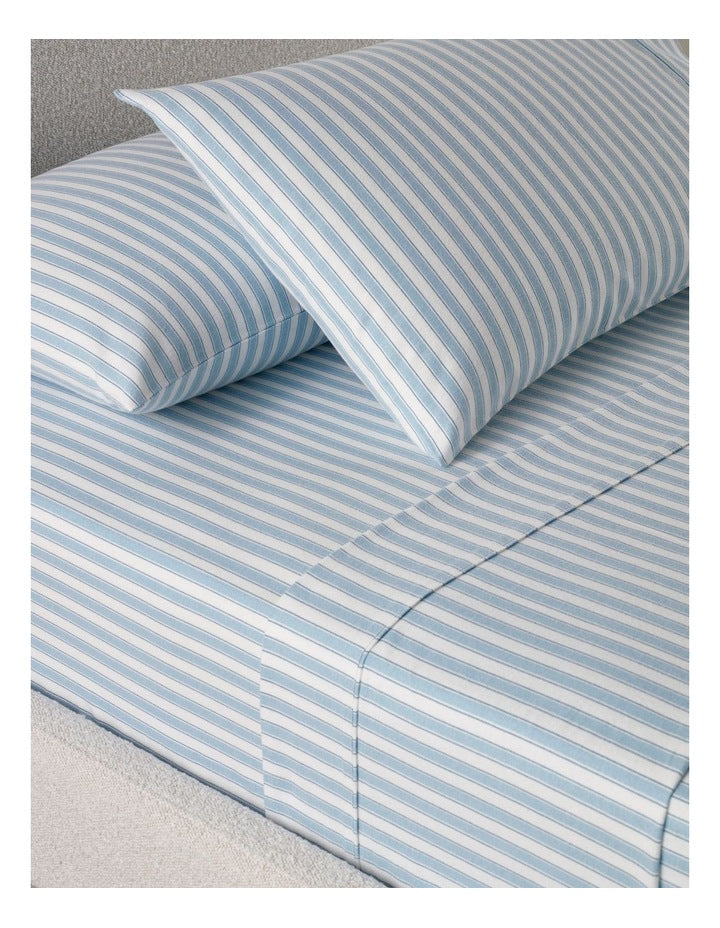 Printed Cotton Flannelette Sheet Set in Blue Stripe