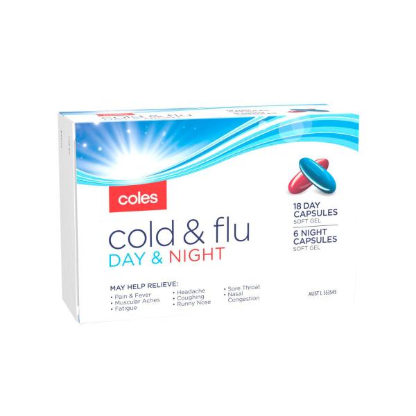 COLES COLD & FLU DAY & NIGHT CAPSULES 24 PACK