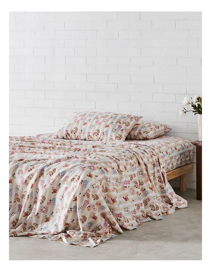 Breakfast in Bed Flannelette Sheet Set in Berry