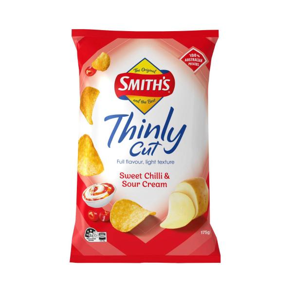 SMITHS THINLY CUT POTATO CHIPS:SWEET CHILLI SOUR CREAM:.:175 GRAM