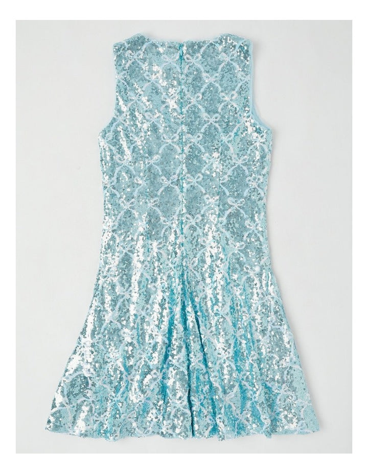 Elenor Bow Dress with Godet Inserts in Blue