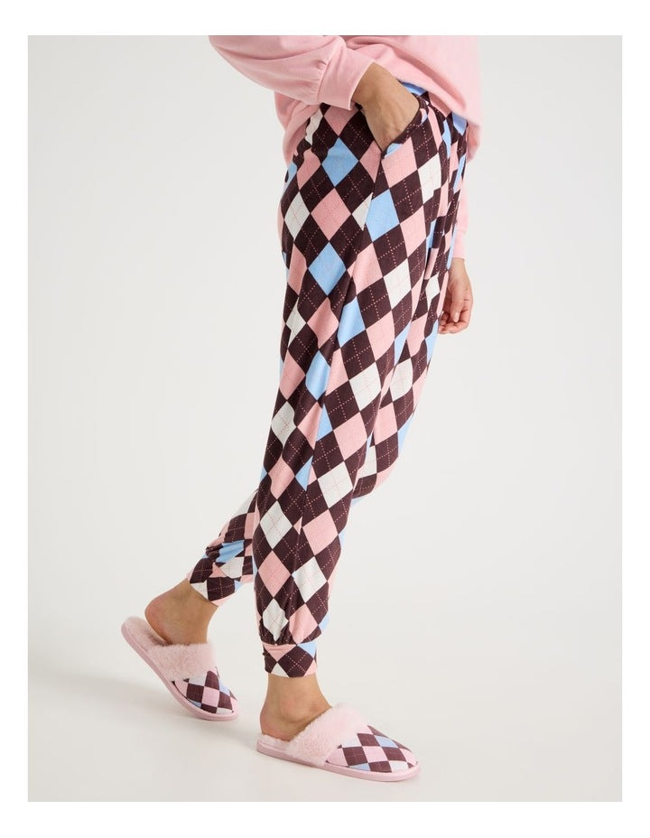 Cosy Fleece Pyjama Set in Bunny Argyle Print