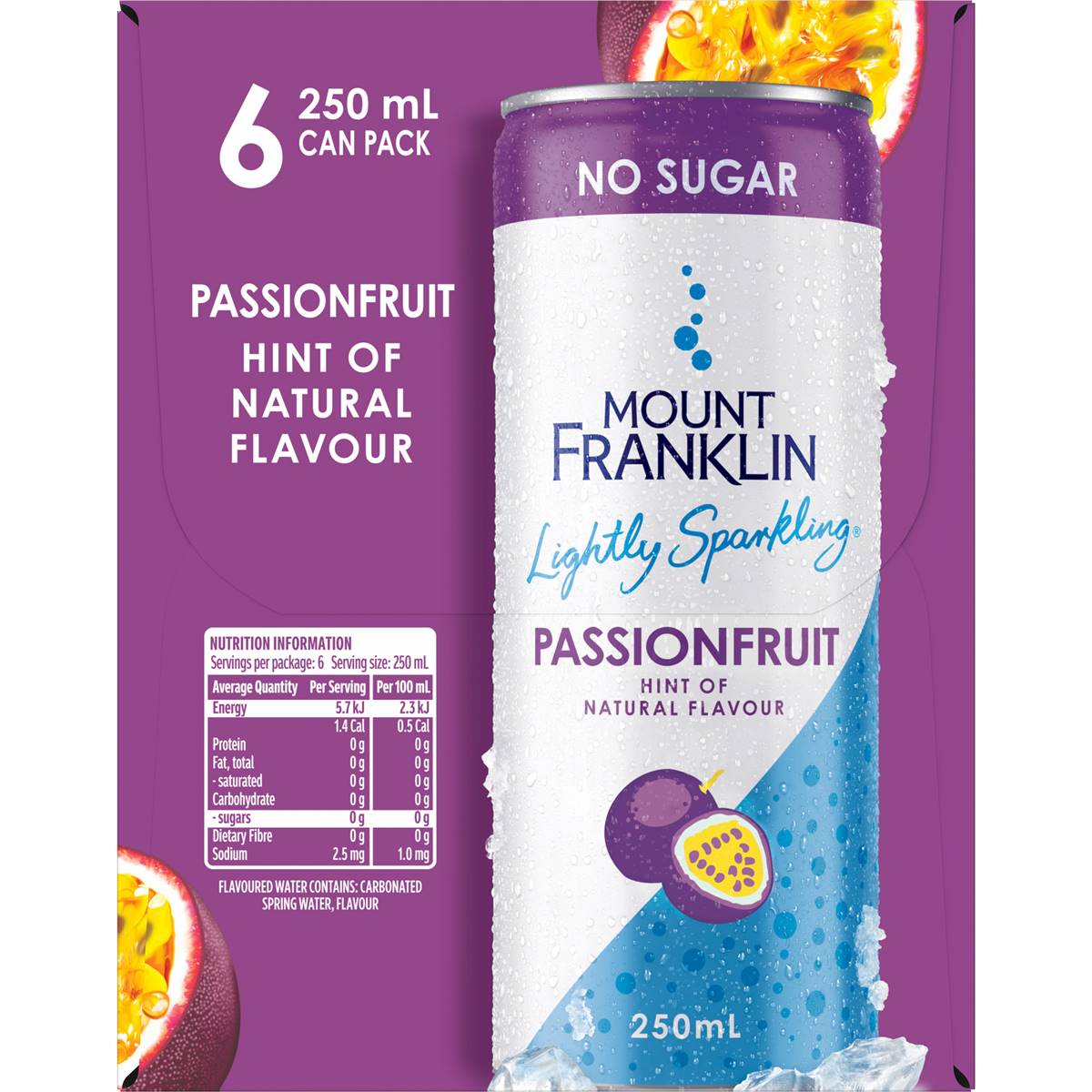 Mount Franklin Lightly Sparkling Mineral Water Passionfruit 250ml x 6 Pack