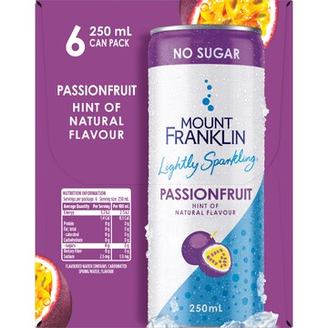 Mount Franklin Lightly Sparkling Mineral Water Passionfruit 250mL x 6 pack