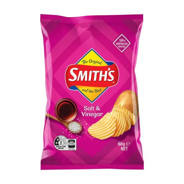 SMITHS CRINKLE POTATO CHIPS SALT & VINEGAR 60G