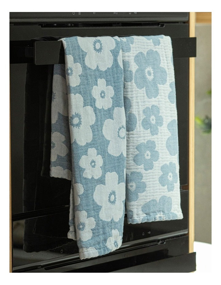 Jacquard Flower Kitchen Towel 2 Pack in Blue