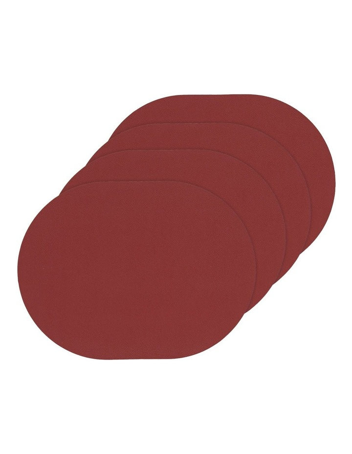 Hugo Oval Vinyl Placemats 4 Pack in Burgundy