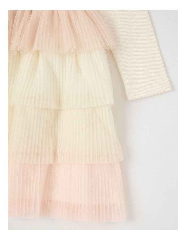 Long Sleeve Rib Top and Tiered Skirt with Sequin in Bow White