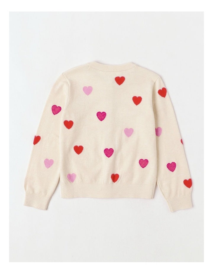 Long Sleeve Raglan Knit Jumper in Hearts Cream