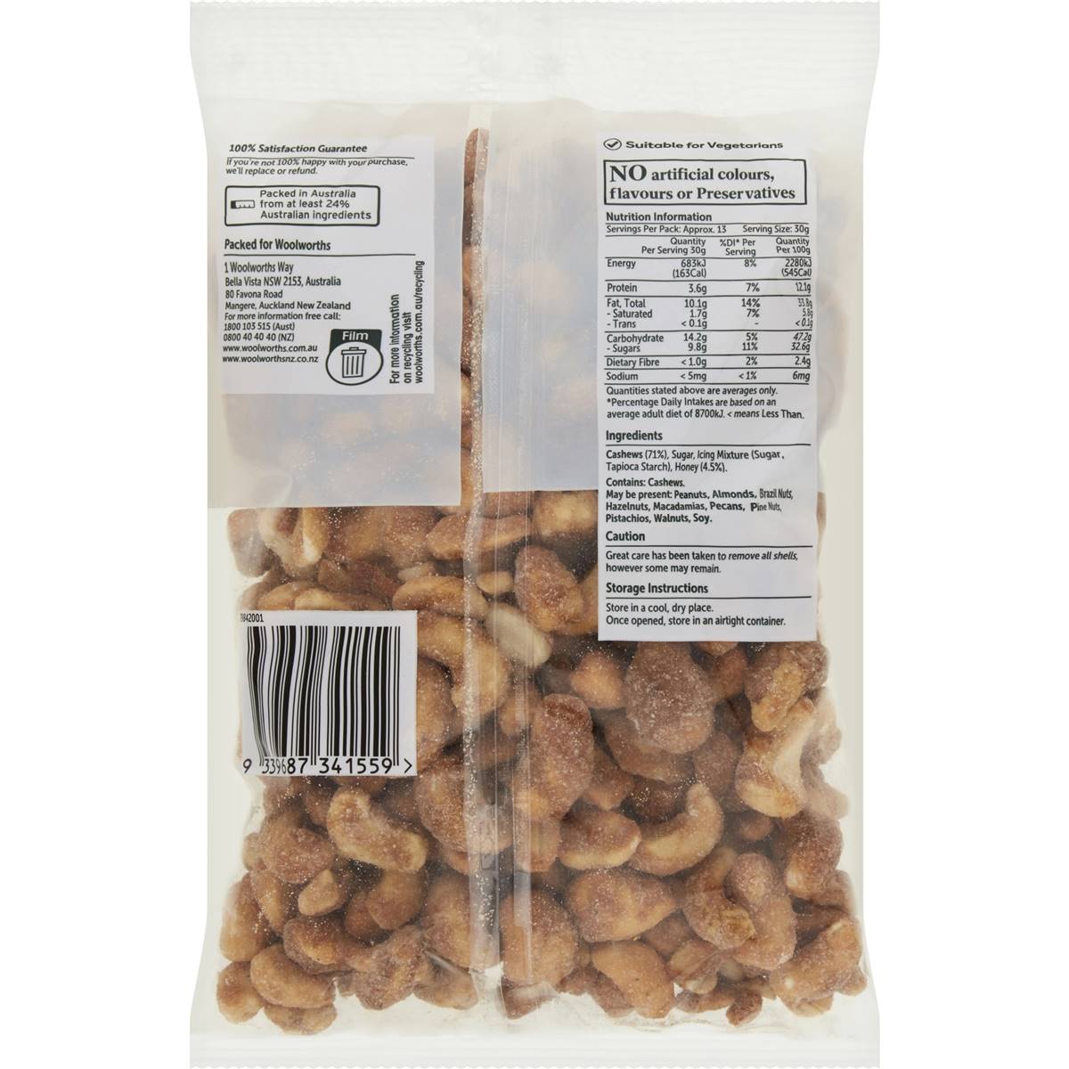 Woolworths Honey Roasted Cashews 400g