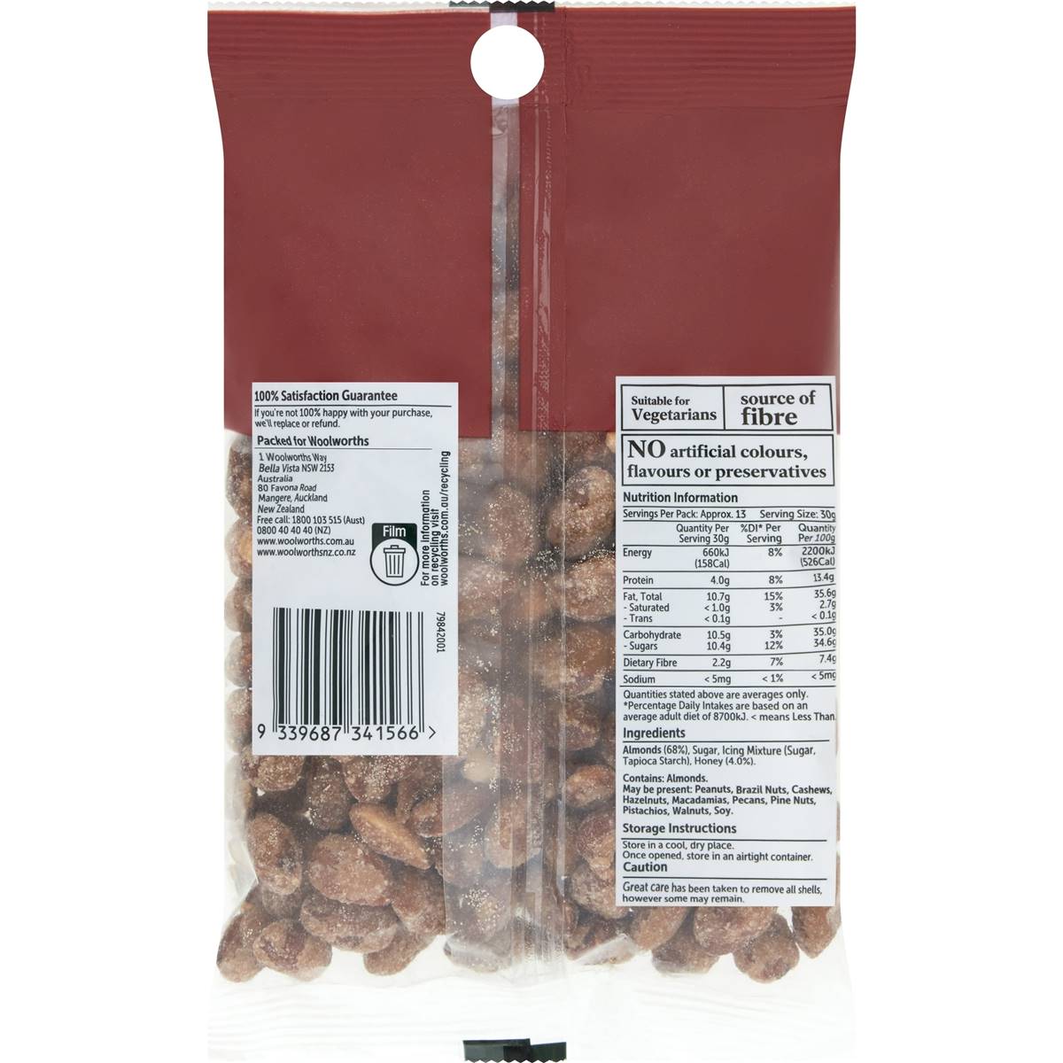 Woolworths Honey Coated Almonds 400g