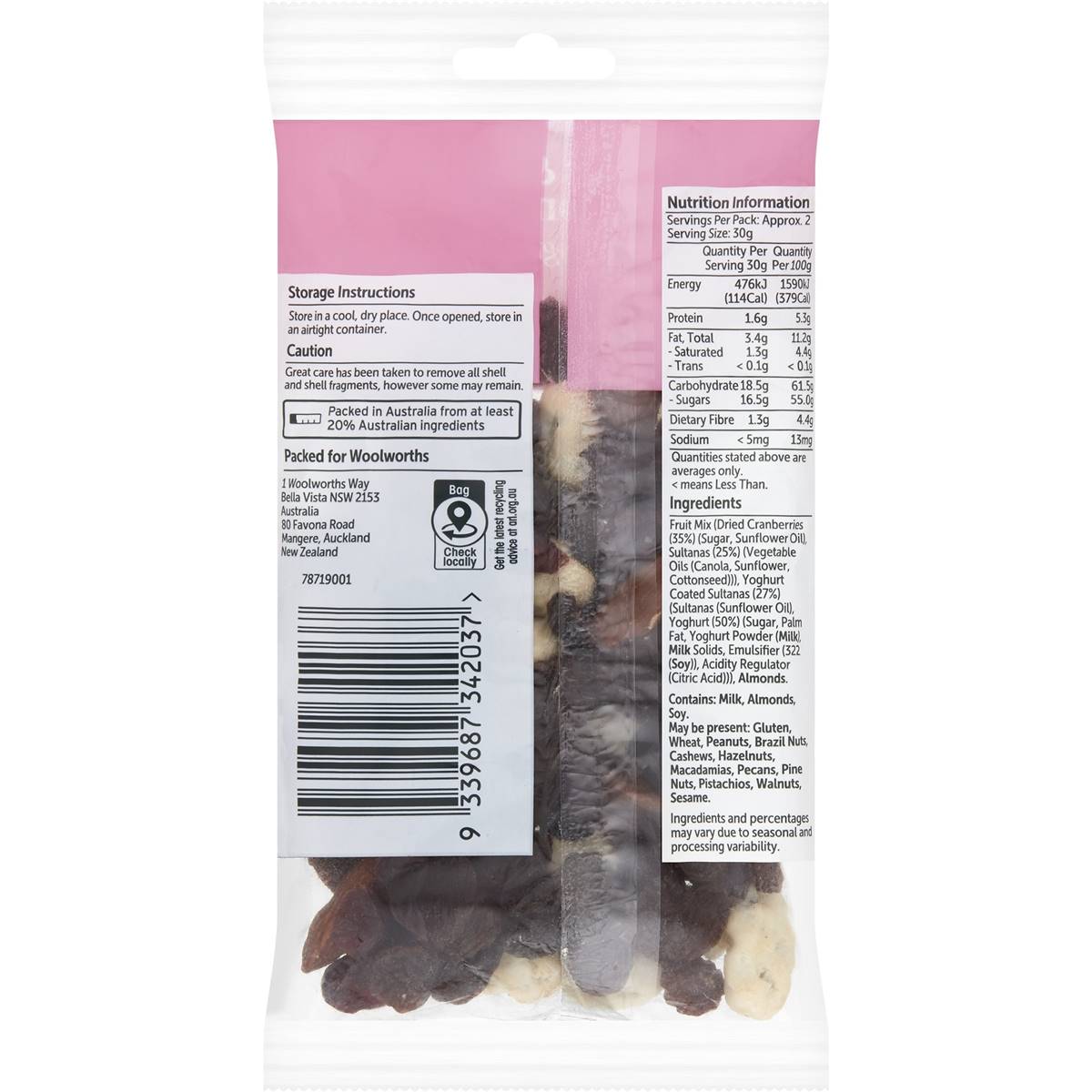 Woolworths Fruit & Almond Mix With Yoghurt 80g