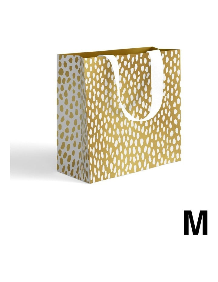 Medium Gift Bag White Droplets on Gold