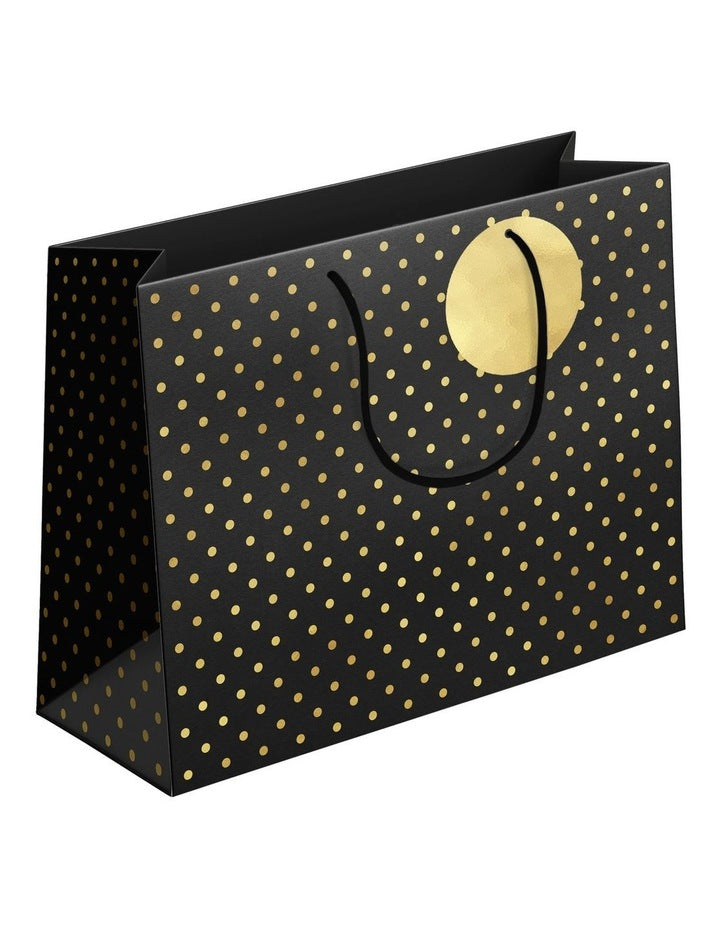 Extra Large Horizontal Gift Bag in Foil Dots on Black