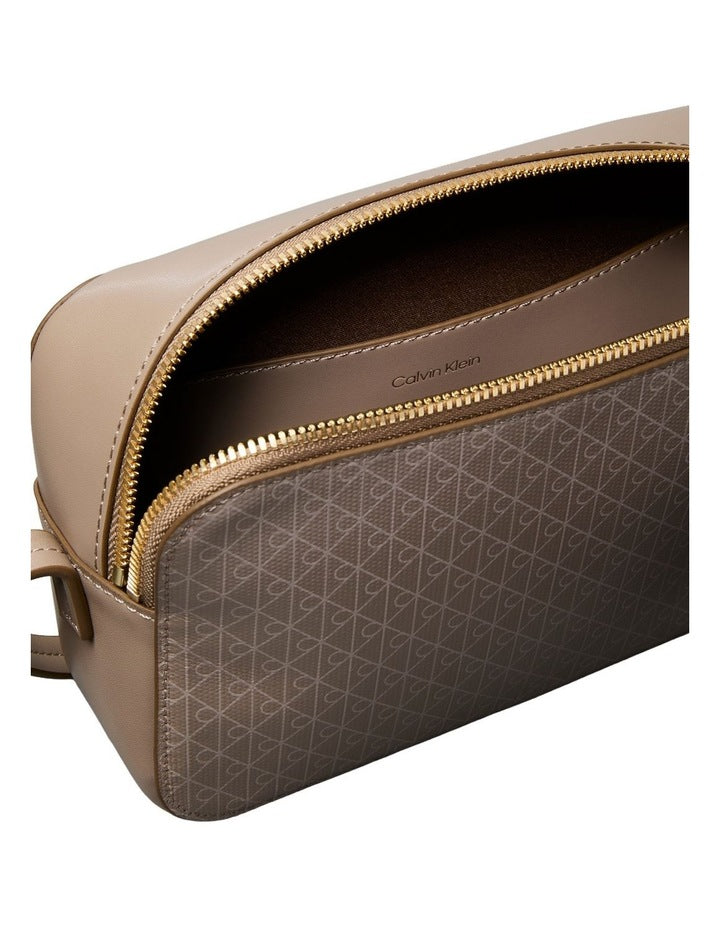Emblem Allover Print Crossbody Bag in Brown