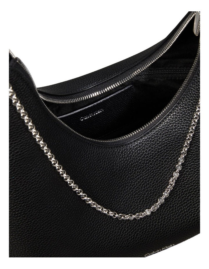 Emblem Hardware Pebble Shoulder Bag in Black