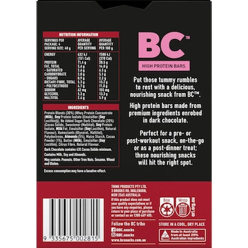 BC Snacks Dark Chocolate Almond High Protein Bars 40g x 4 pack