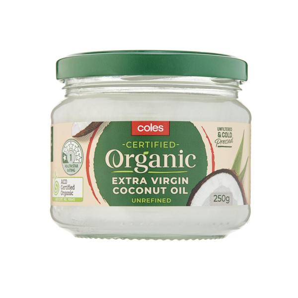 COLES ORGANIC UNREFINED COCONUT OIL:250G