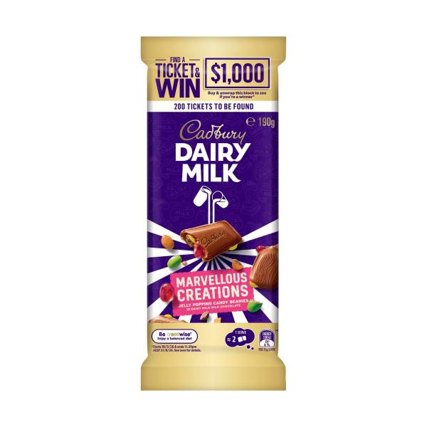 CADBURY DAIRY MILK MARVELLOUS CREATIONS JELLY POPPING CANDY CHOCOLATE BLOCK:.:190 GRAM