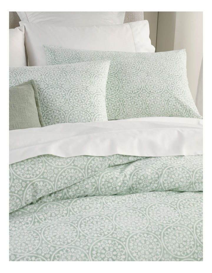 Printed Cotton Flannelette Quilt Cover Set in Sage Medallion