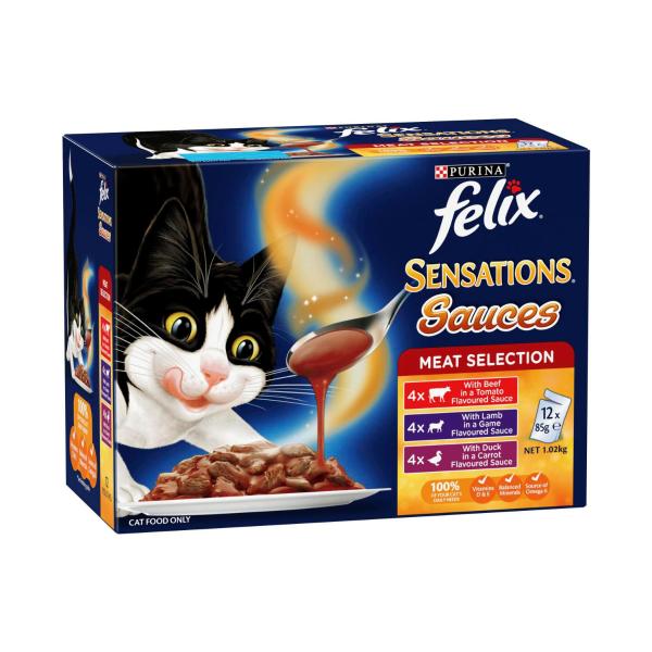 FELIX ADULT SENSATIONS SAUCE MEAT SELECTION CAT FOOD 12X85GRAM