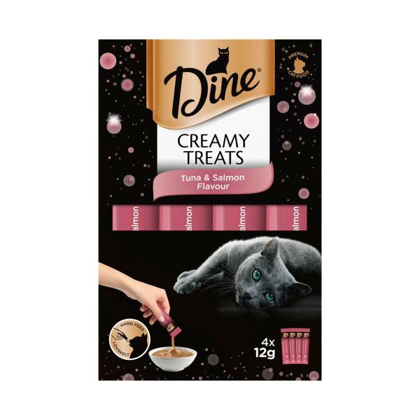 DINE CREAMY TREATS CAT FOOD 4X12G:TUNA AND SALMON:.:48 GRAM