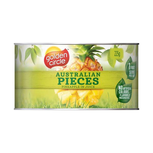 GOLDEN CIRCLE AUSTRALIAN PINEAPPLE:PIECES IN JUICE:.:225 GRAM
