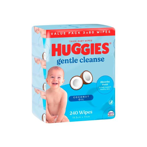 HUGGIES GENTLE CLEANSE BABY WIPES COCONUT OIL 240 PACK