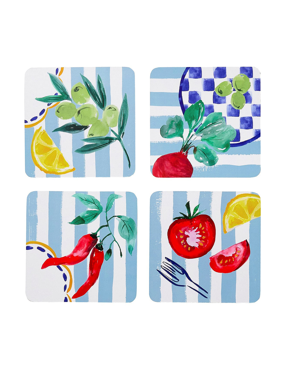 Cucina 10cm Set of 4 Cork Backed Coasters Mediterranean Print