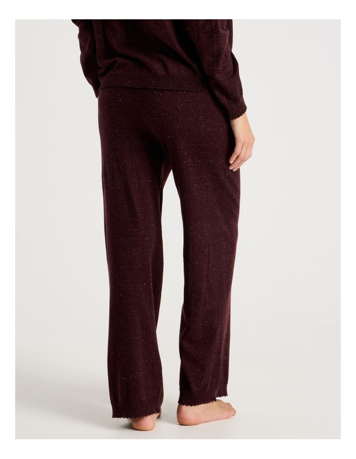 Cosy Scallop Edge Knit Wide Leg Pant in Burnt Fudge Marle