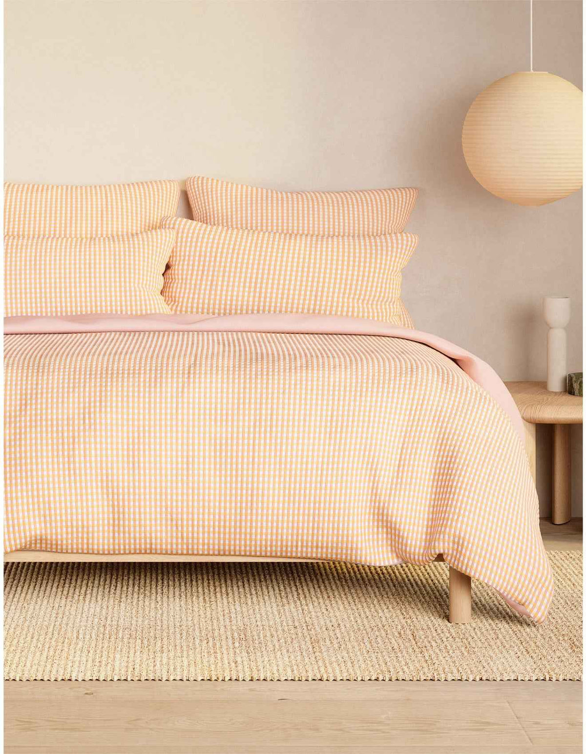 ROMI CHECK QUILT COVER SET DOUBLE IN ORANGE SORBET