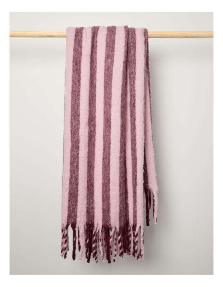 Faux Mohair Throw in Pink Stripe