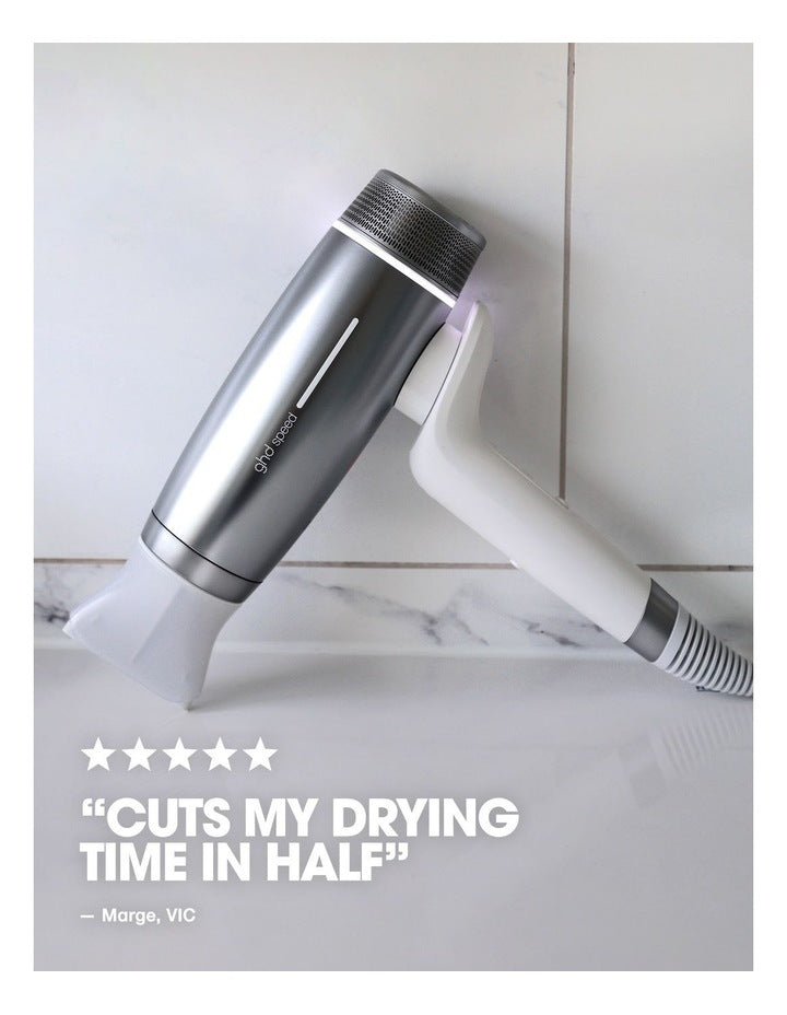 Speed Dual Air-Flow Fast Drying Hair Dryer in Silver White