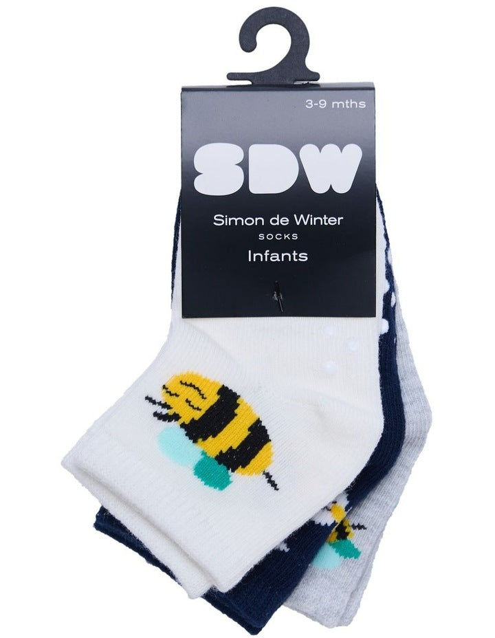 Infants Patterned Crew Socks 3 Pack in Ivory/Navy