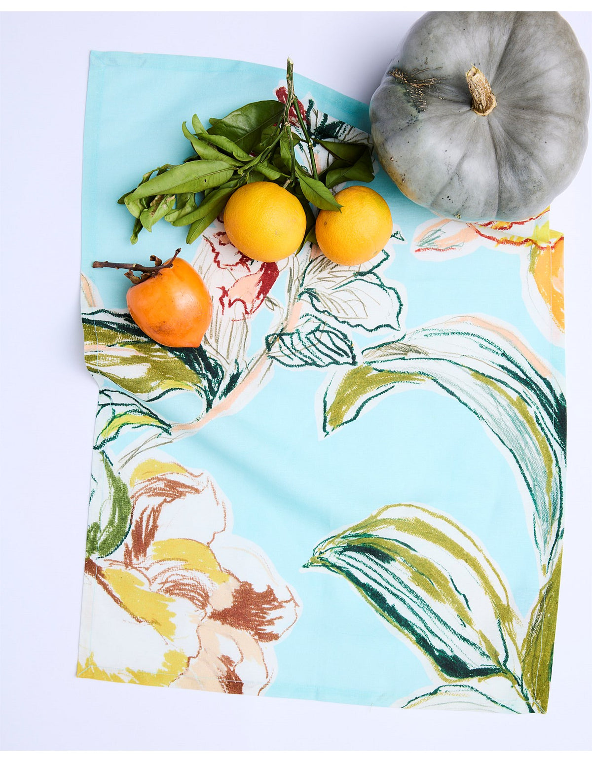 Somerset Blue 67 x 50cm Linen Cotton Tea Towel Floral Print