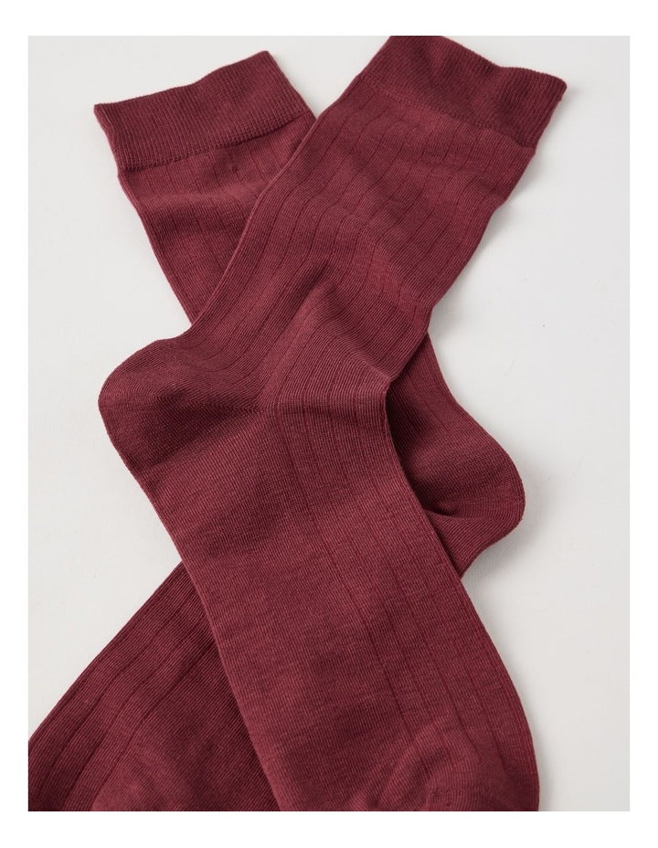 Australian Cotton Wide Rib Socks in Wine