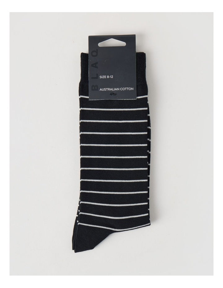 Australian Cotton Narrow Stripe Socks in Black & Soft Grey