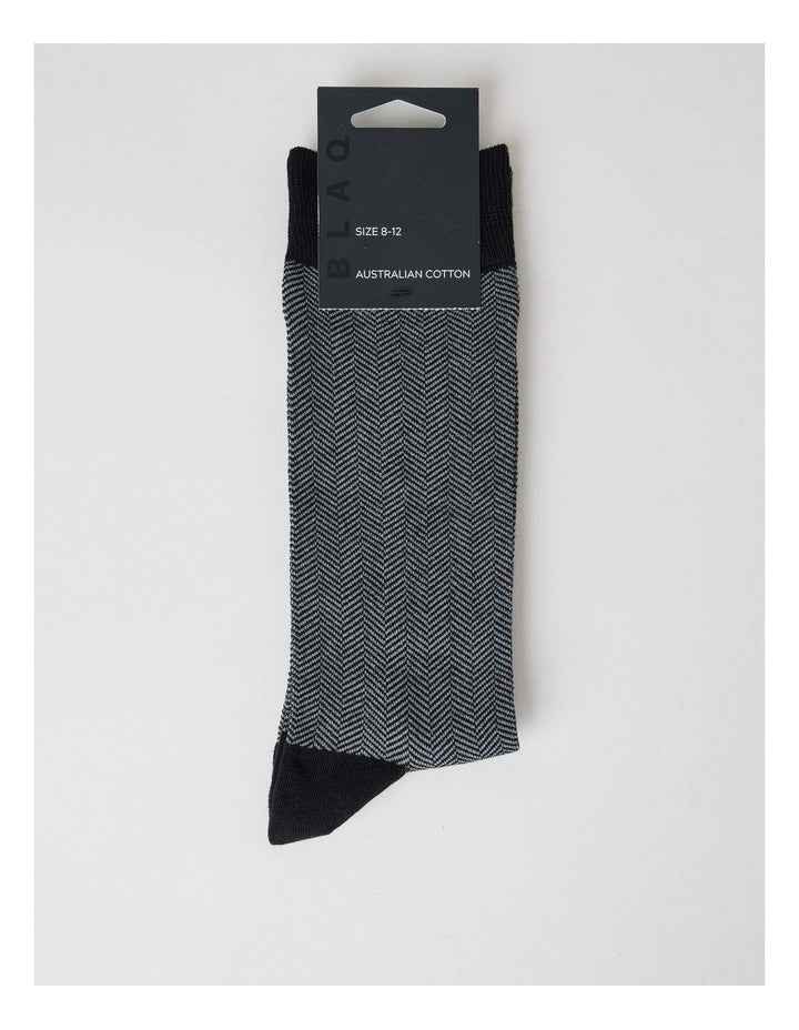 Australian Cotton Herringbone Socks in Black and Soft Grey