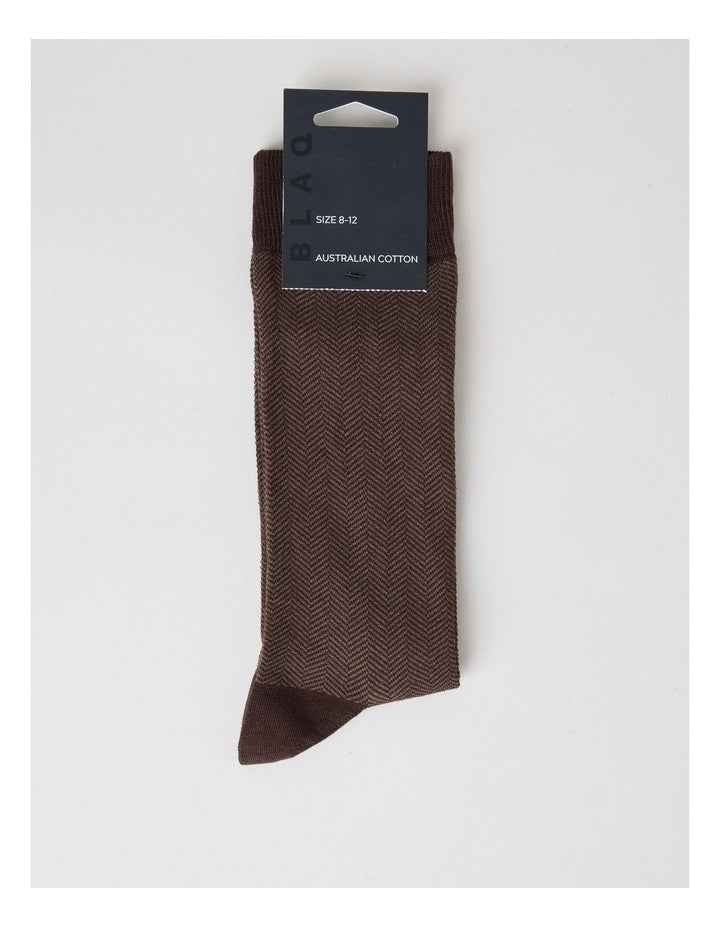 Australian Cotton Herringbone Socks in Dark Chocolate and Taupe