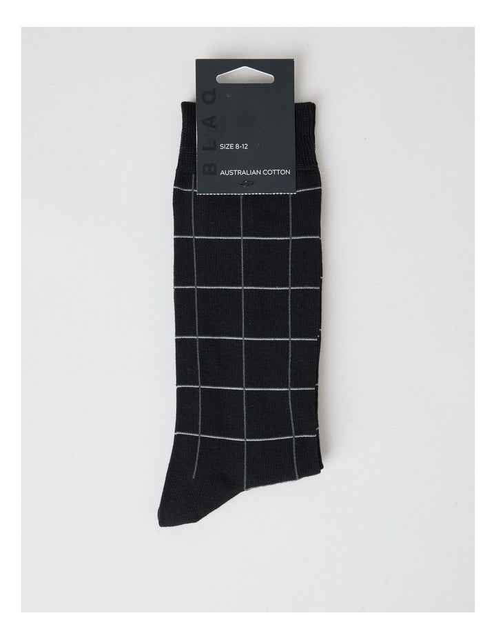 Australian Cotton Window Check Socks in Black and Charcoal