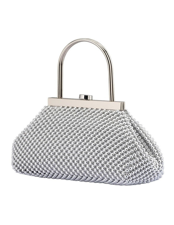 Mimi Ball Mesh Clutch Bag in Silver