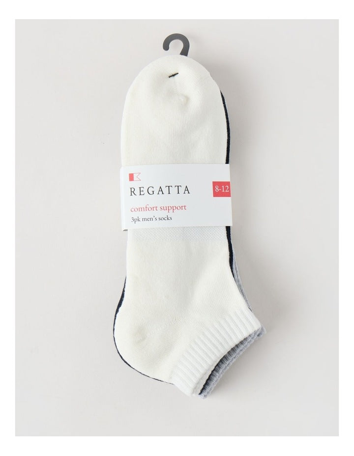 3 Pack Low Cut Sport Socks in Ivory, Navy, and Grey