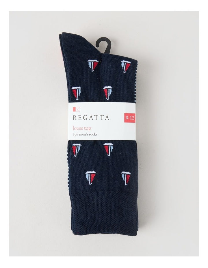 3 Pack Nautical Soft Top Socks